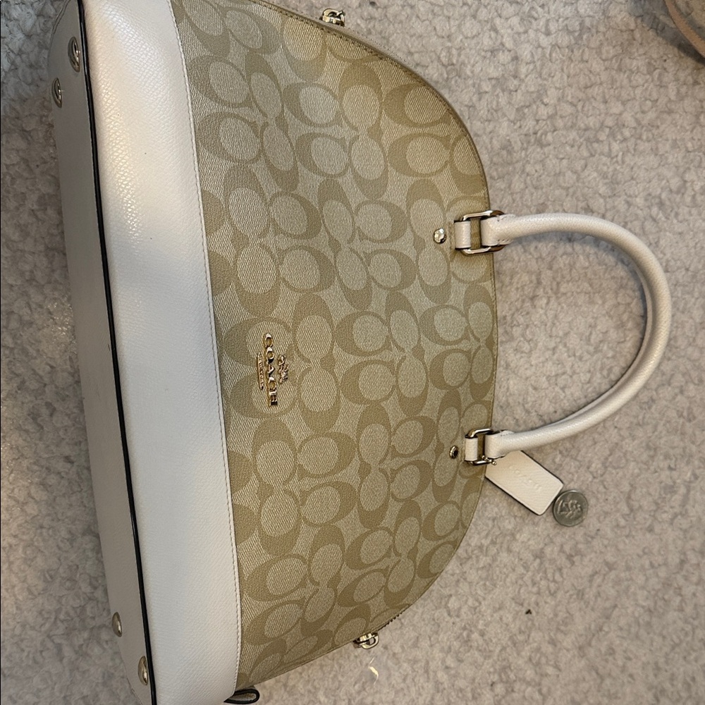 Coach Tan and White Signature Satchel